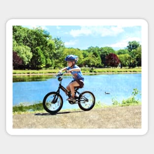 Boy on His Bicycle Sticker